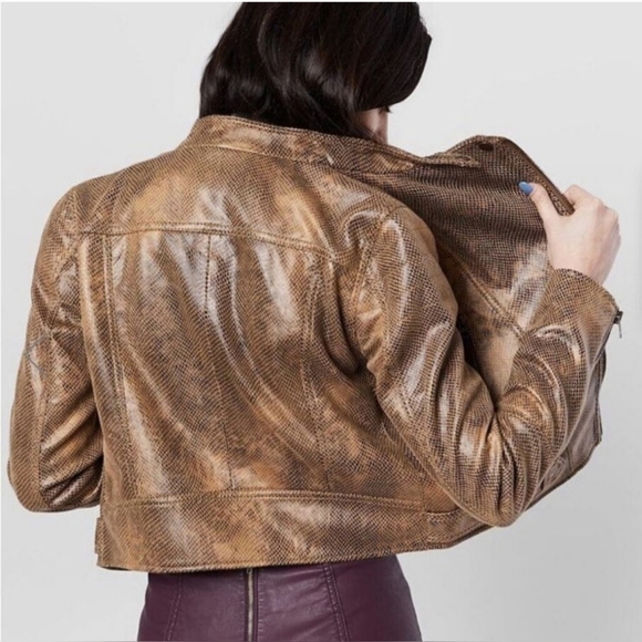 Free People Women's Faux Leather Fenix Snakeskin Moto Jacket Size XL - Picture 2 of 16